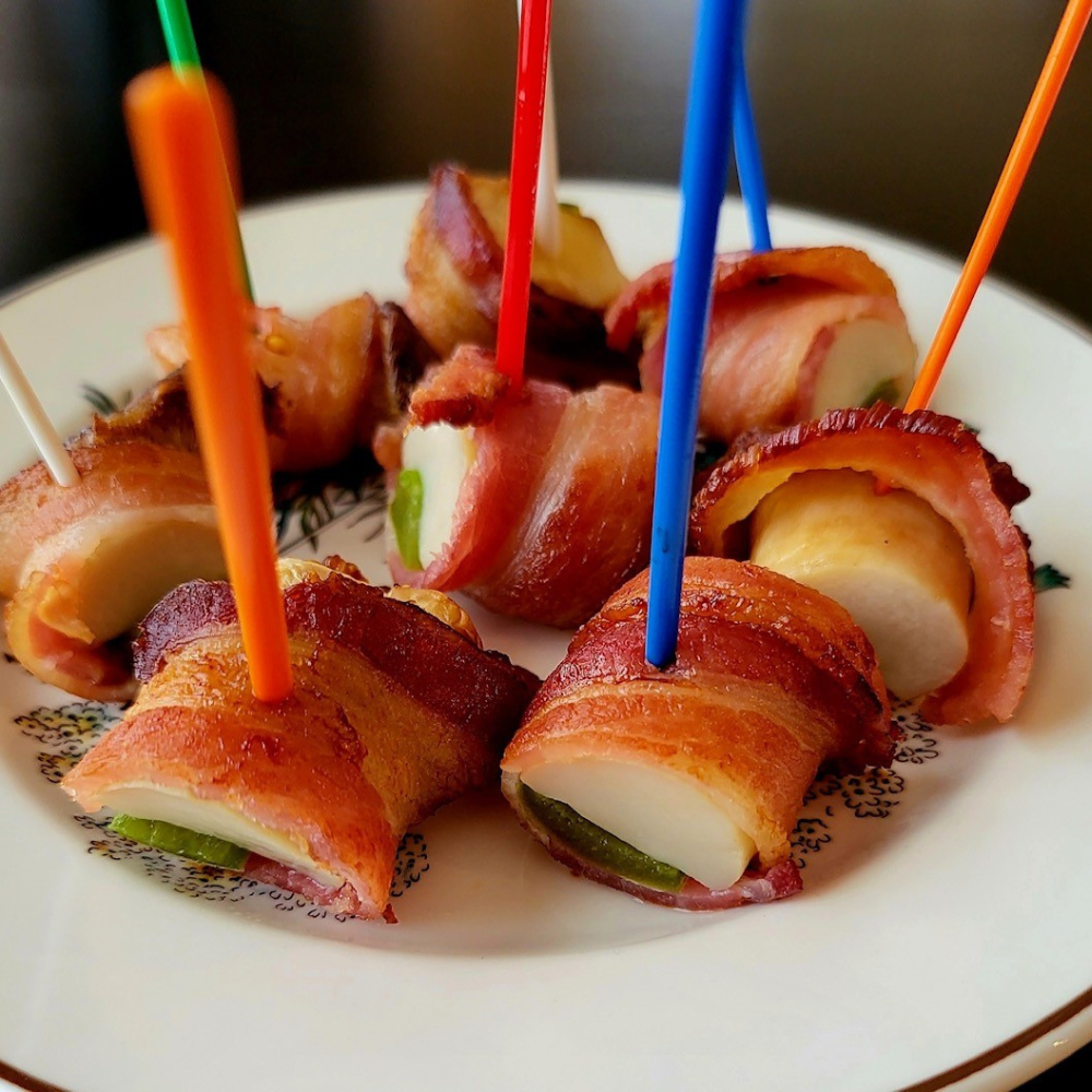Bacon-wrapped King Oyster Poppers