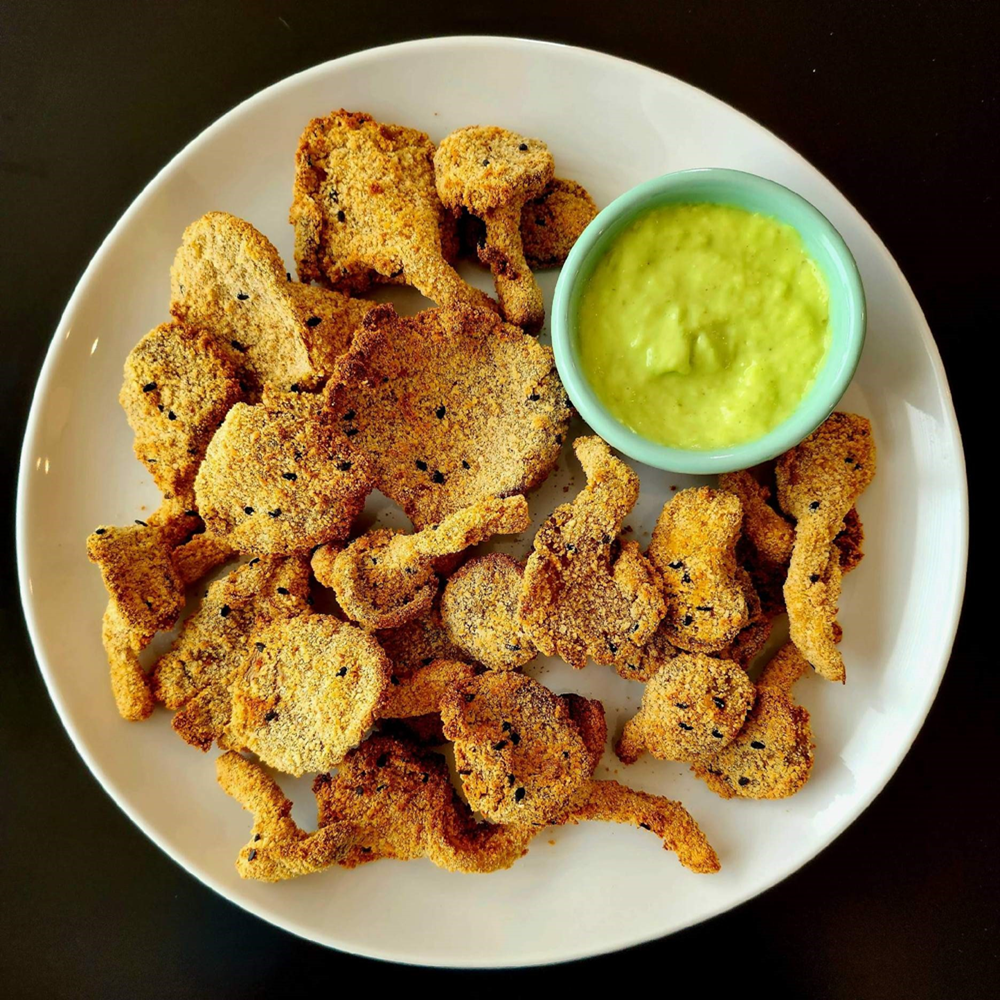 Breaded Oyster Mushrooms with Wasabi Dipping Sauce