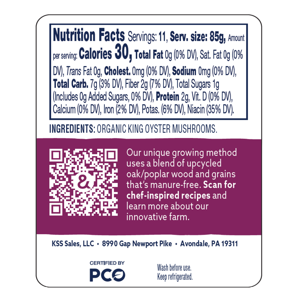 Nutrition facts label with ingredients and QR code on a white background