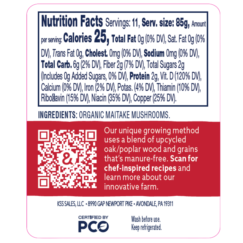 Nutrition facts label with a QR code and text on a white background