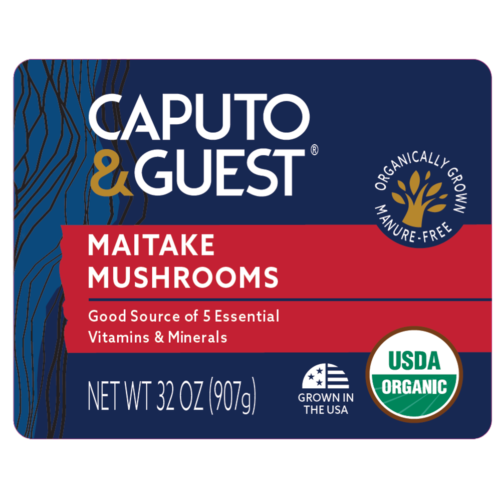 Caputo & Guest Maitake Mushrooms packaging with USDA Organic label on a white background